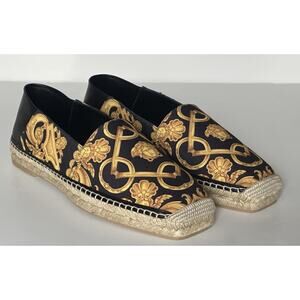 VERSACE Barocco Print Gold/Black Canvas Espadrilles 11 US 1014774 Spain NIB $700